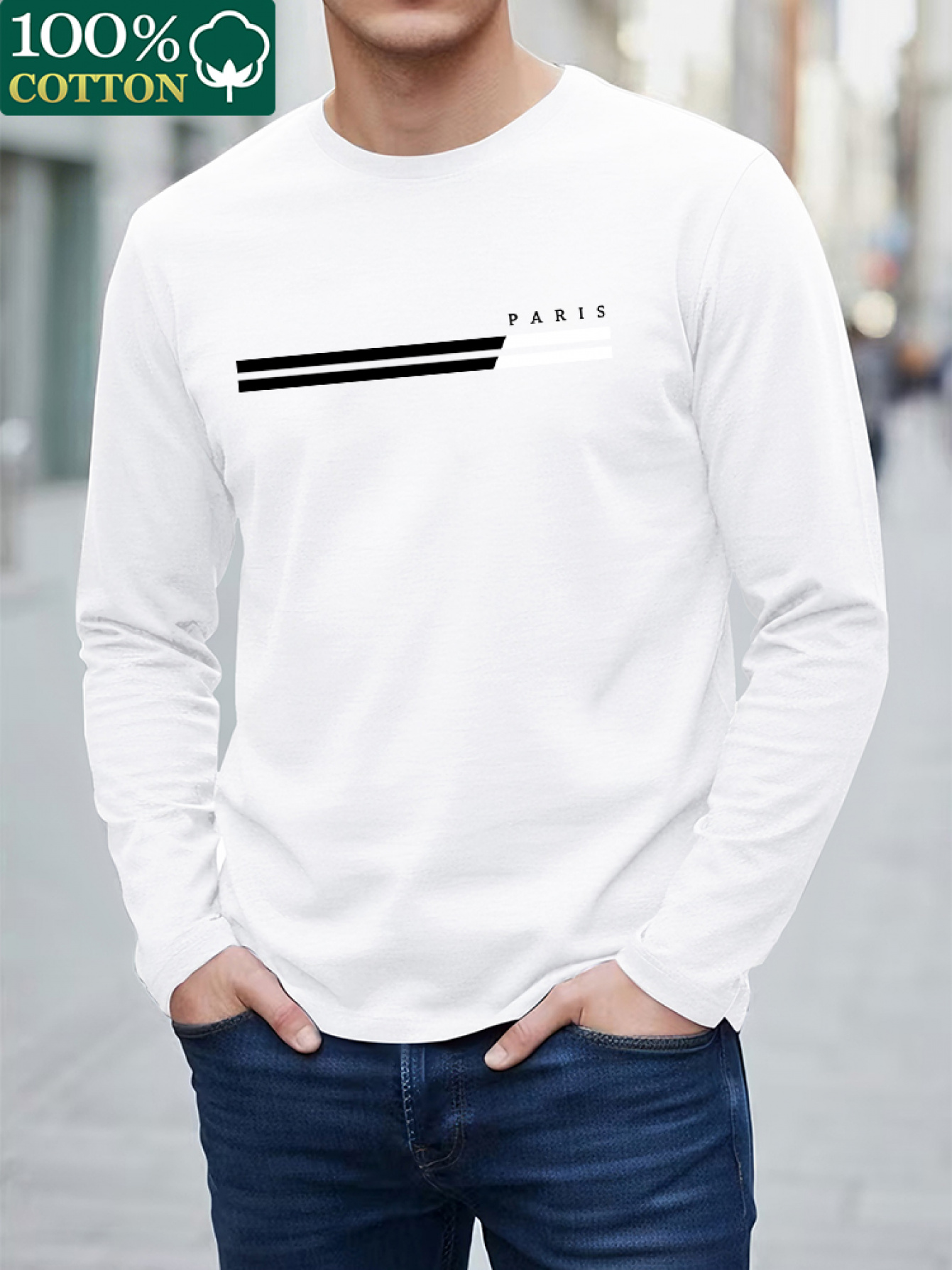 100 COTTONMen Crew Neck Long S - Undershirt Crew Neck ulasan dan harga